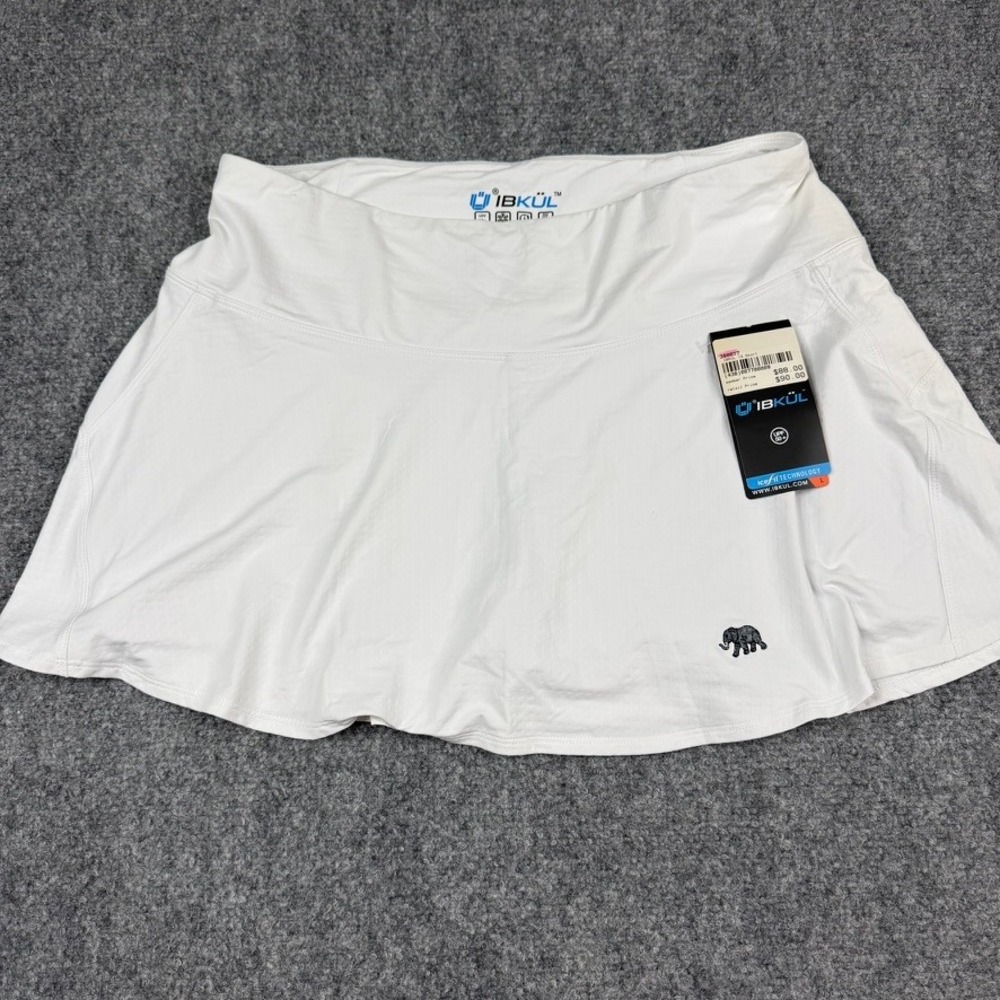 IBKUL IceFil Golf Tennis Skort Womens Large White Logo UPF 50+ Cooling